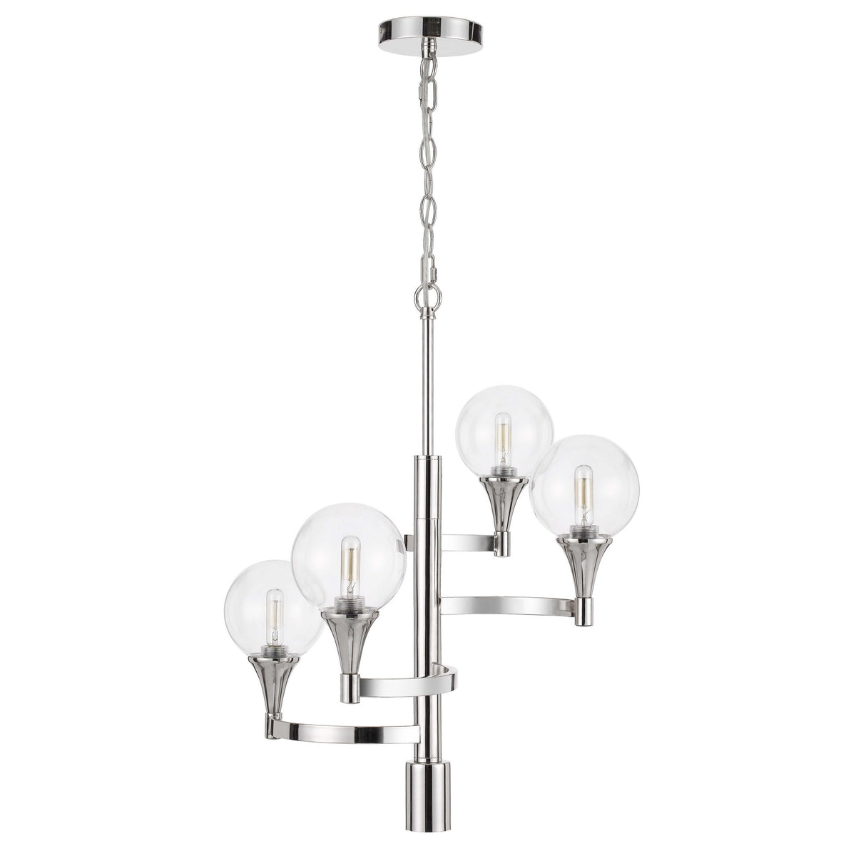 Chandelier with 4 Globe Glass Shades and Cone Design Holders, Chrome  - BM241873