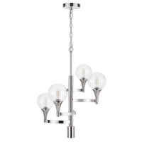 Chandelier with 4 Globe Glass Shades and Cone Design Holders, Chrome  - BM241873