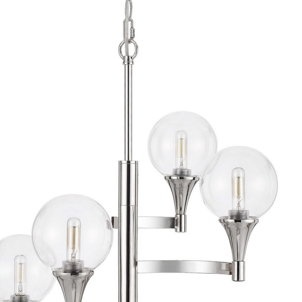 Chandelier with 4 Globe Glass Shades and Cone Design Holders, Chrome  - BM241873