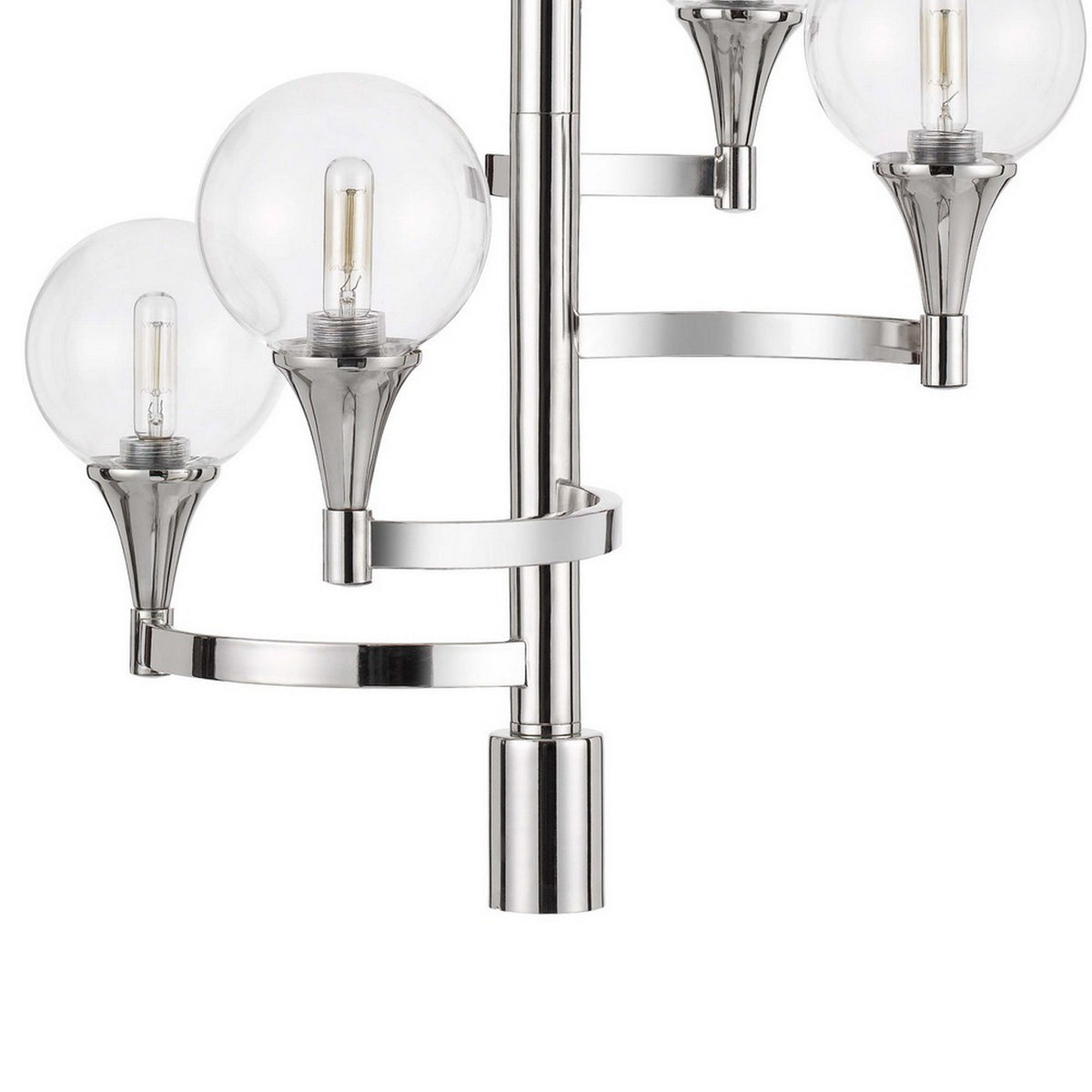 Chandelier with 4 Globe Glass Shades and Cone Design Holders, Chrome  - BM241873