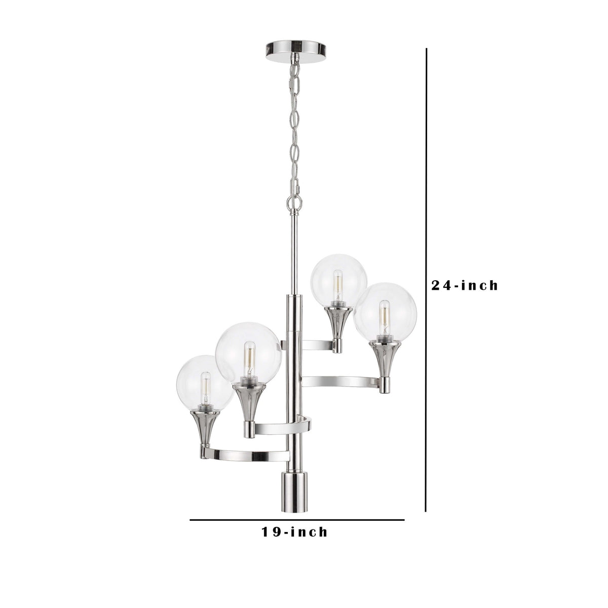 Chandelier with 4 Globe Glass Shades and Cone Design Holders, Chrome  - BM241873