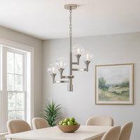 Chandelier with 4 Globe Glass Shades and Cone Design Holders, Chrome  - BM241873