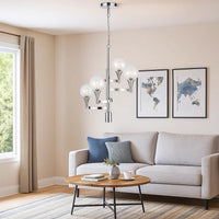 Chandelier with 4 Globe Glass Shades and Cone Design Holders, Chrome  - BM241873