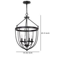 Chandelier with Metal Bird Cage Pendulum Design, Black  - BM241879