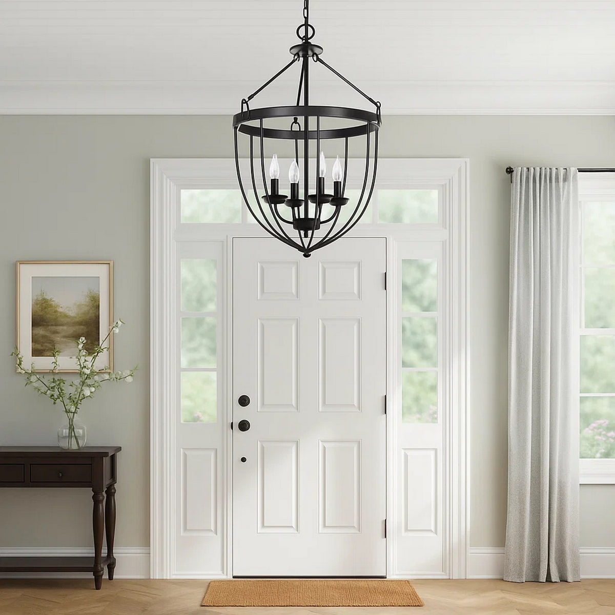 Chandelier with Metal Bird Cage Pendulum Design, Black  - BM241879
