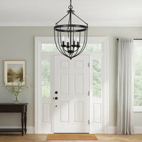 Chandelier with Metal Bird Cage Pendulum Design, Black  - BM241879