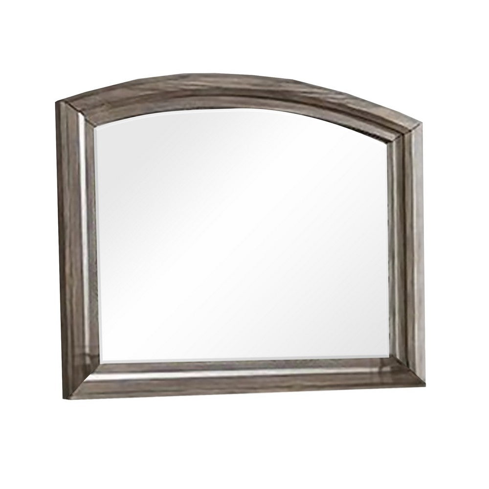 Wall Mirror with Plank Style Wooden Frame and Arched Top, Brown - BM241891