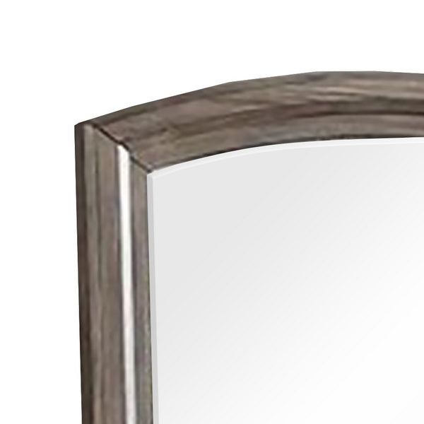 Wall Mirror with Plank Style Wooden Frame and Arched Top, Brown - BM241891