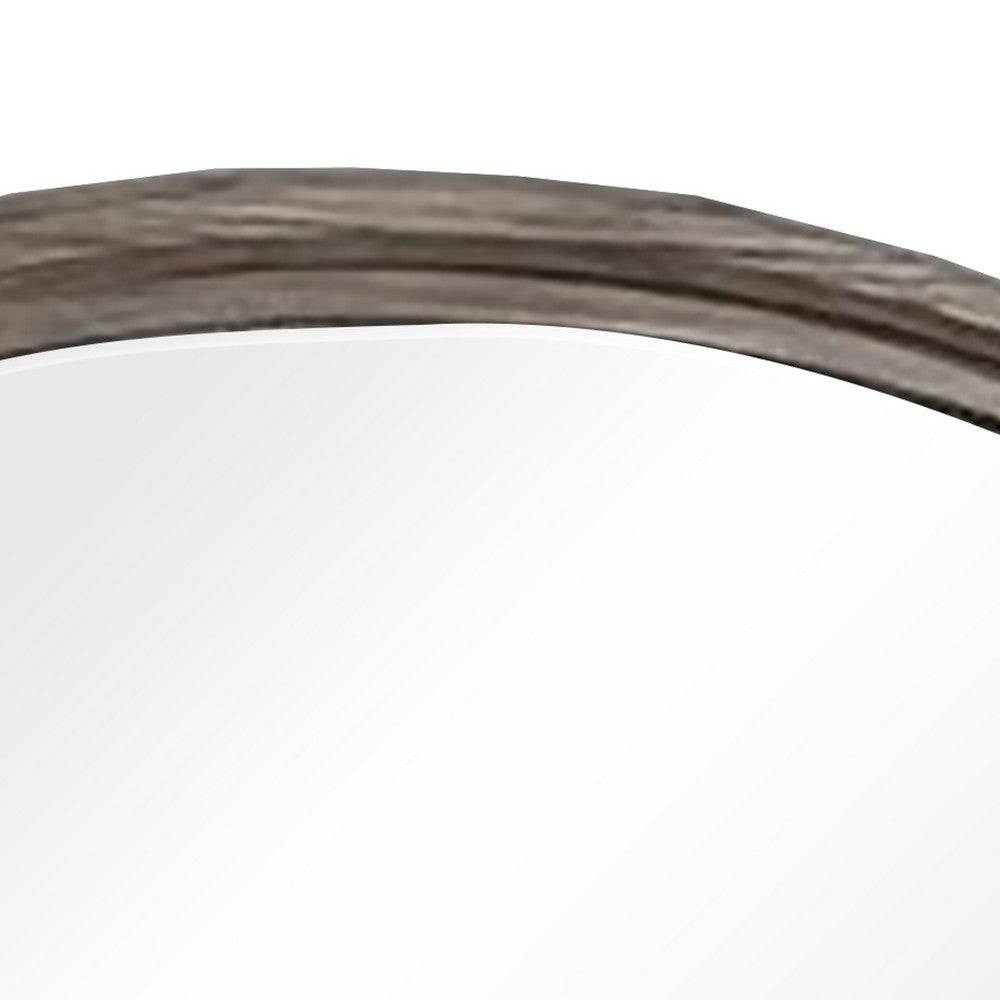 Wall Mirror with Plank Style Wooden Frame and Arched Top, Brown - BM241891