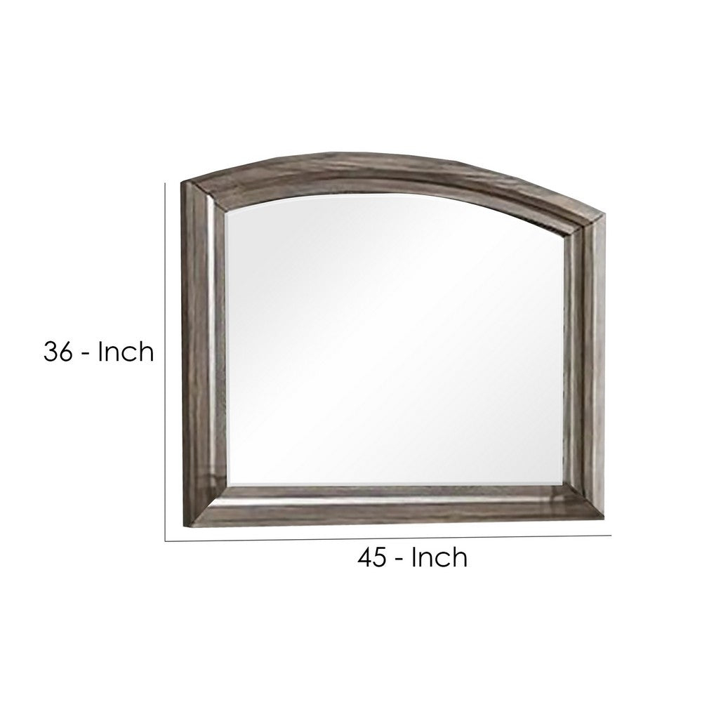 Wall Mirror with Plank Style Wooden Frame and Arched Top, Brown - BM241891