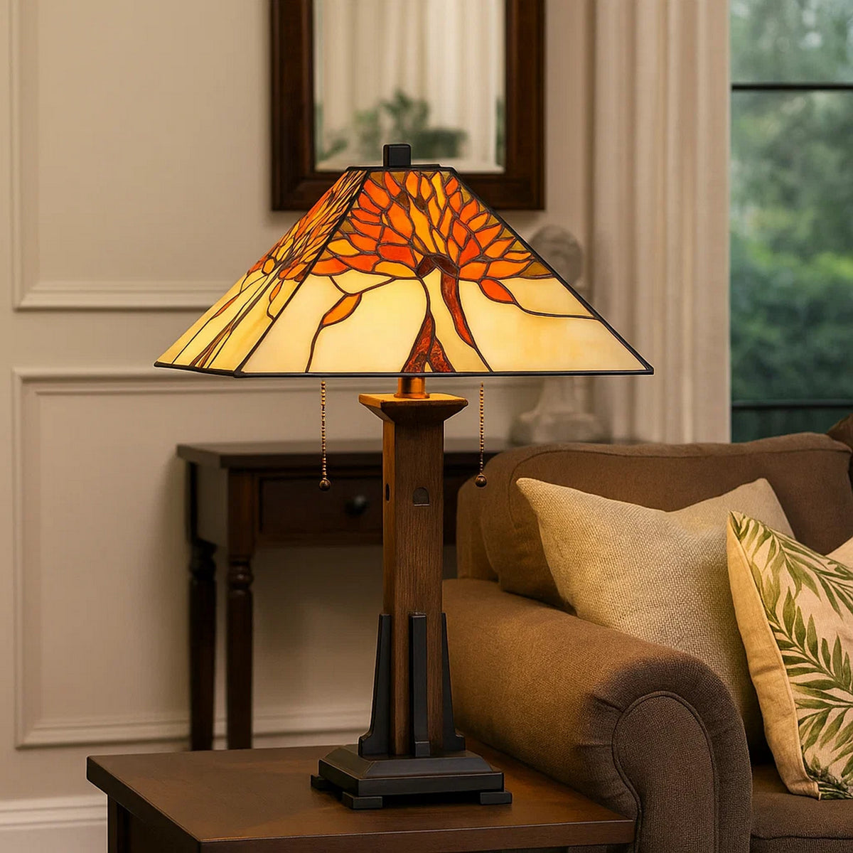 Table Lamp with Tiffany Shade and Floral Accent, Multicolor  - BM241897