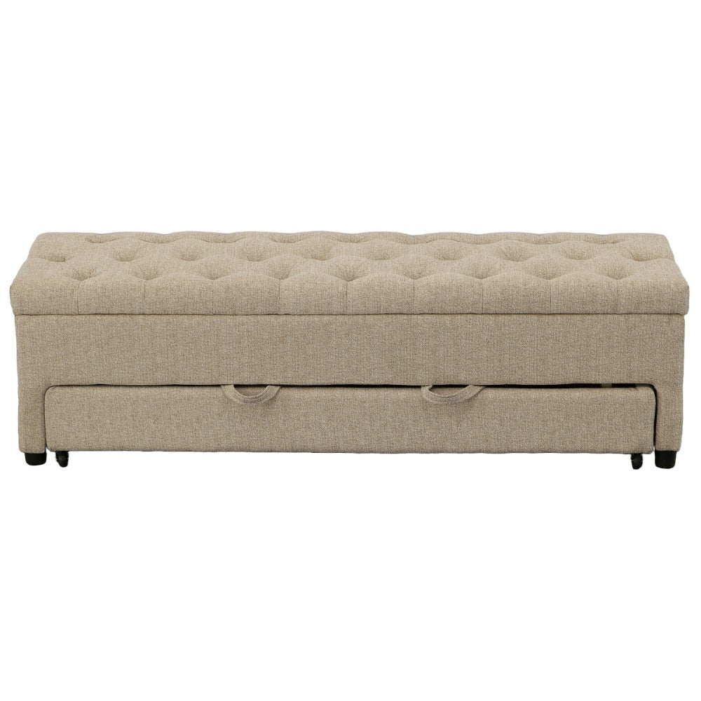 Bench with Button Tufting and Pull Out Storage, Beige - BM241906