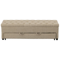 Bench with Button Tufting and Pull Out Storage, Beige - BM241906