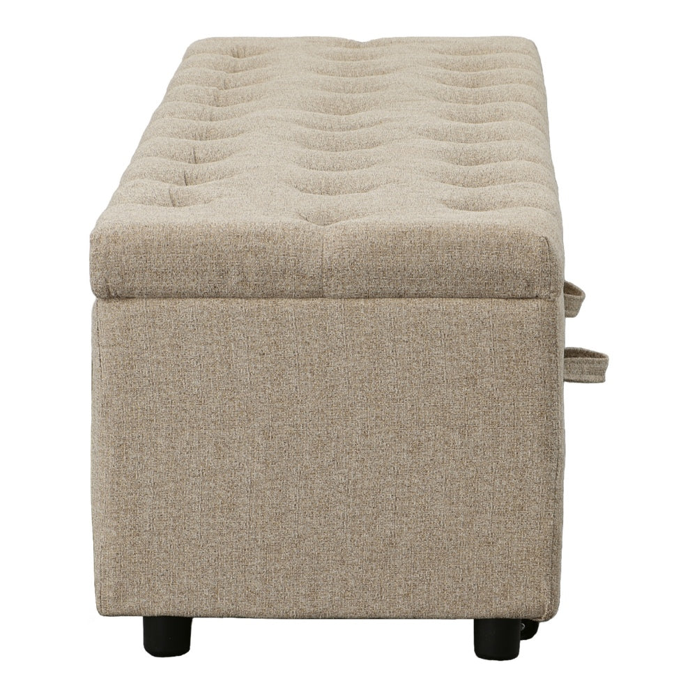 Bench with Button Tufting and Pull Out Storage, Beige - BM241906