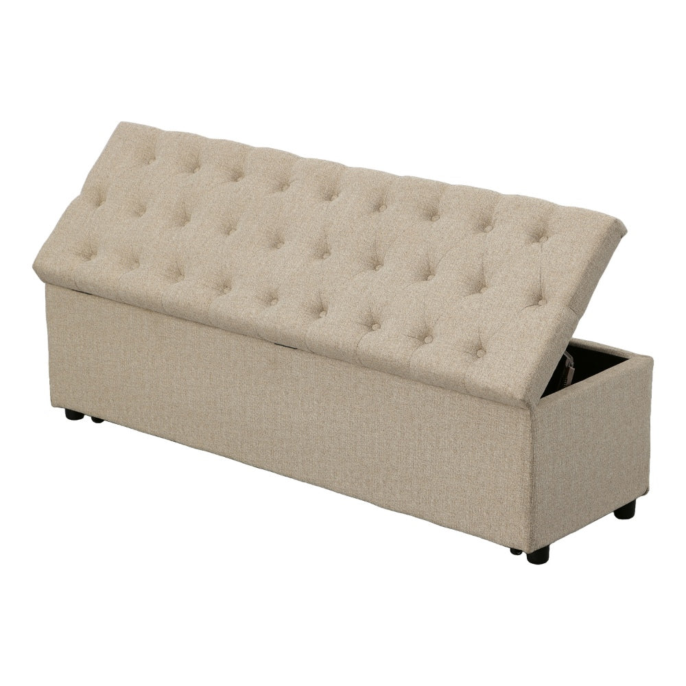 Bench with Button Tufting and Pull Out Storage, Beige - BM241906