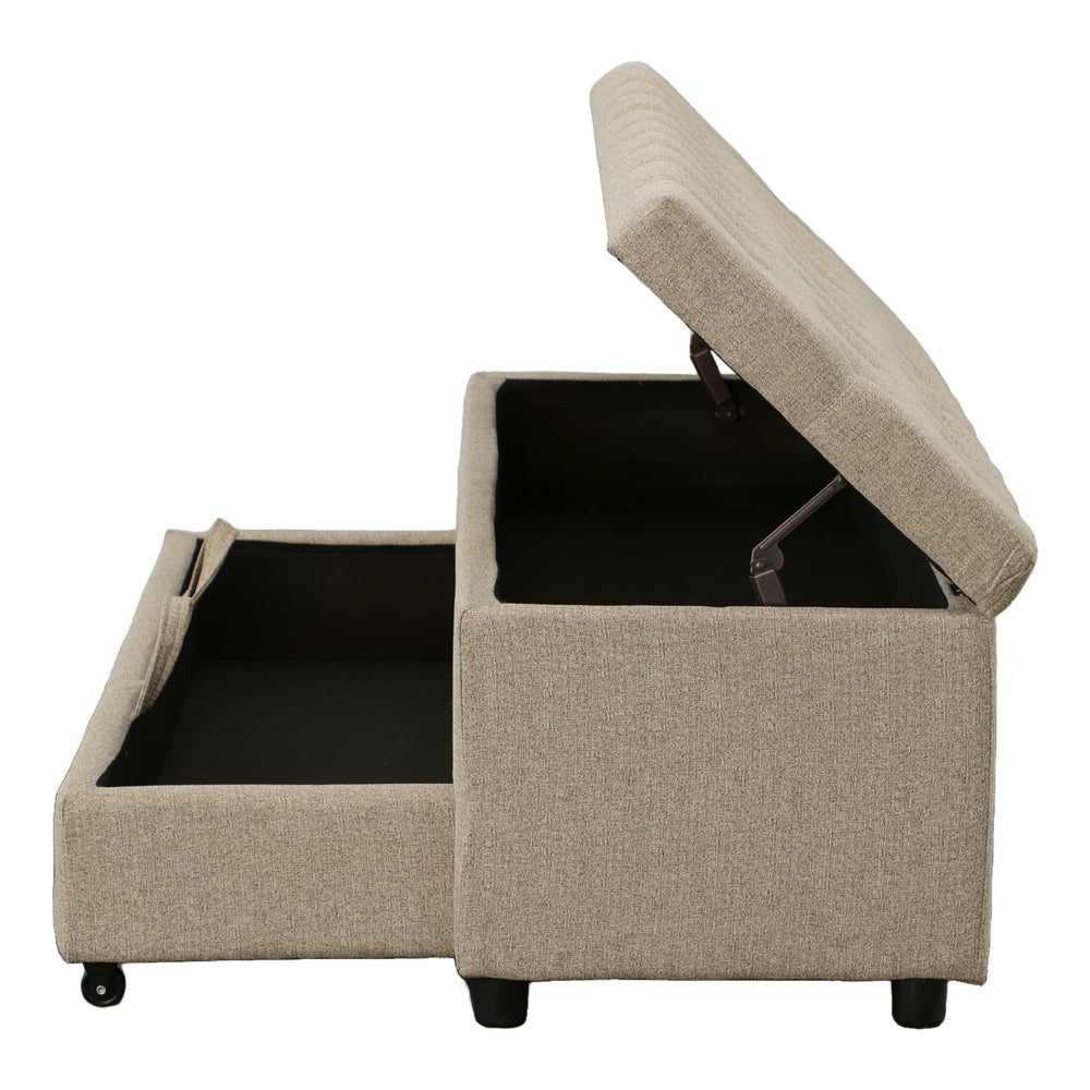 Bench with Button Tufting and Pull Out Storage, Beige - BM241906