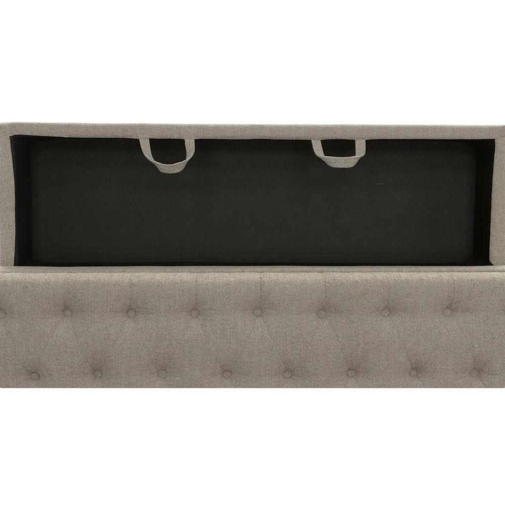 Bench with Button Tufting and Pull Out Storage, Beige - BM241906