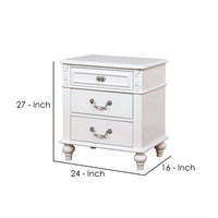 Nightstand with 3 Drawers and Built In USB Port, White - BM241909