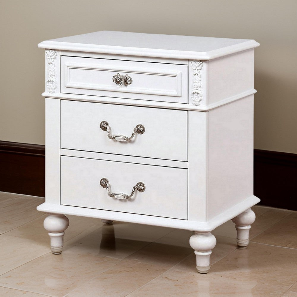Nightstand with 3 Drawers and Built In USB Port, White - BM241909