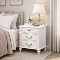 Nightstand with 3 Drawers and Built In USB Port, White - BM241909