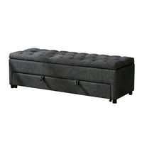 60 Inch Modern Pull Out Storage Bench, Textured Dark Gray Fabric, Button Tufting, Lift Top - BM241933