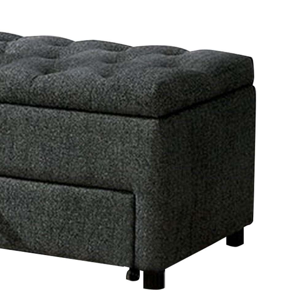60 Inch Modern Pull Out Storage Bench, Textured Dark Gray Fabric, Button Tufting, Lift Top - BM241933