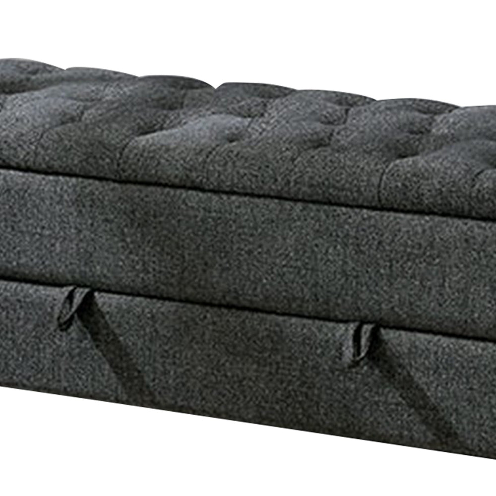 60 Inch Modern Pull Out Storage Bench, Textured Dark Gray Fabric, Button Tufting, Lift Top - BM241933