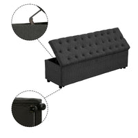 60 Inch Modern Pull Out Storage Bench, Textured Dark Gray Fabric, Button Tufting, Lift Top - BM241933