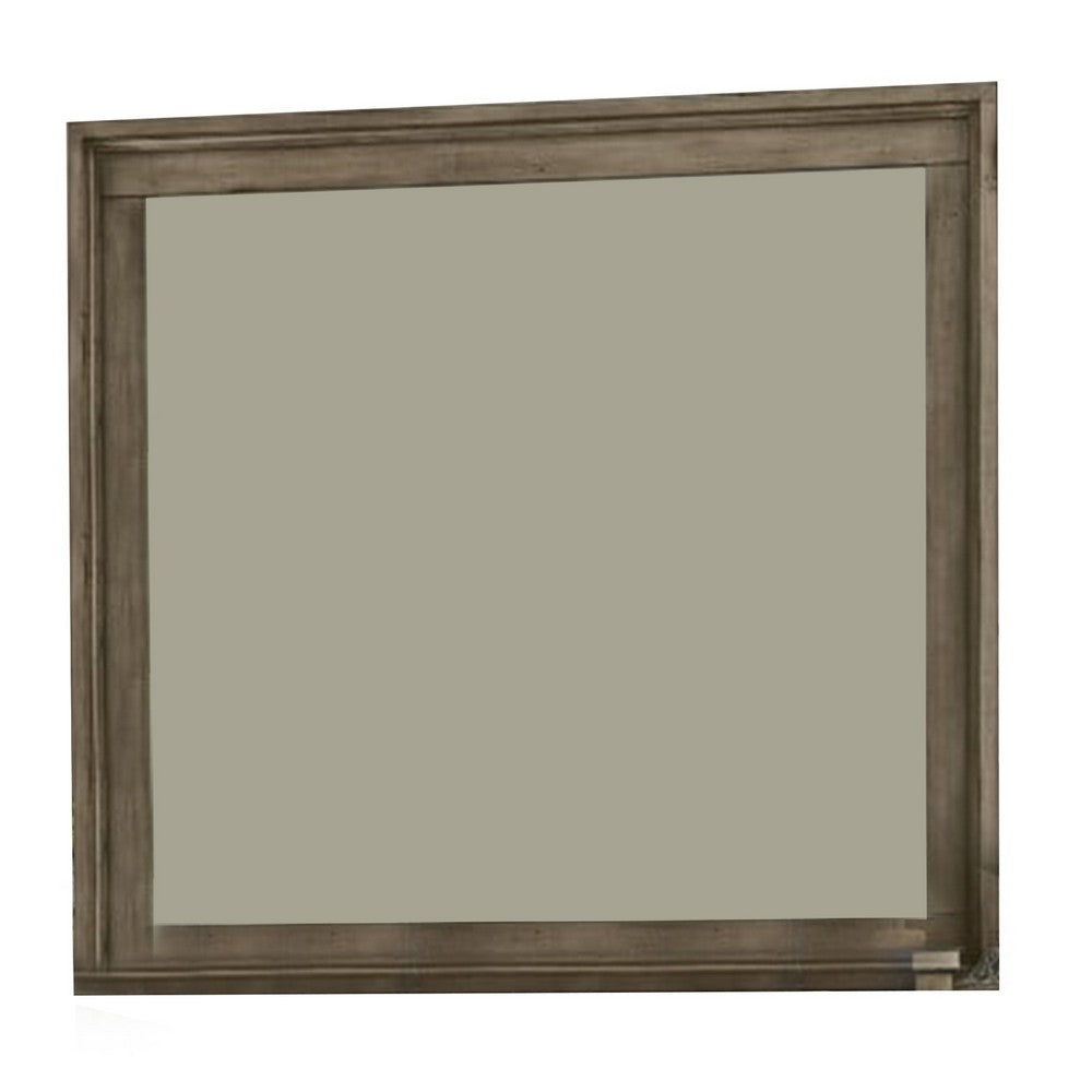 Wall Mirror with Beveled Molded Wooden Frame, Natural Brown - BM241939