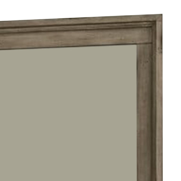 Wall Mirror with Beveled Molded Wooden Frame, Natural Brown - BM241939