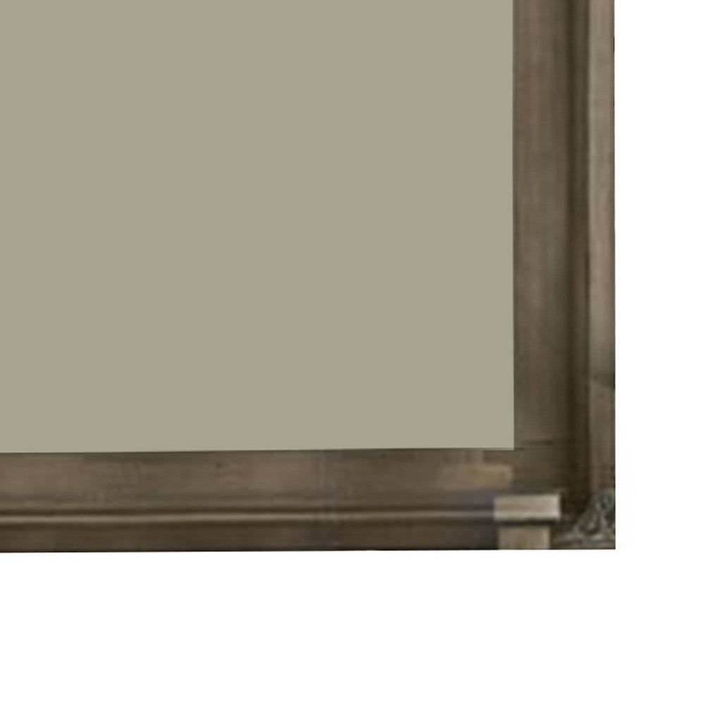 Wall Mirror with Beveled Molded Wooden Frame, Natural Brown - BM241939