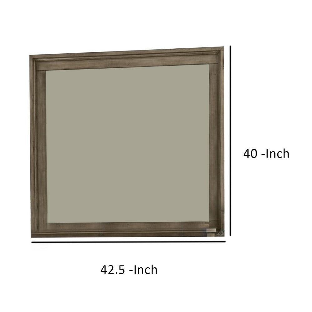 Wall Mirror with Beveled Molded Wooden Frame, Natural Brown - BM241939