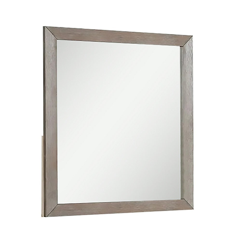 Wall Mirror with Wooden Frame and Grain Details, Natural Brown - BM241942