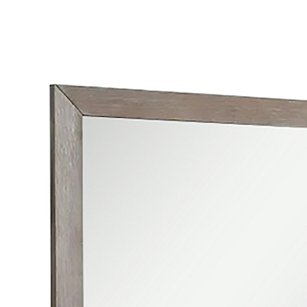 Wall Mirror with Wooden Frame and Grain Details, Natural Brown - BM241942