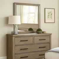 Wall Mirror with Wooden Frame and Grain Details, Natural Brown - BM241942