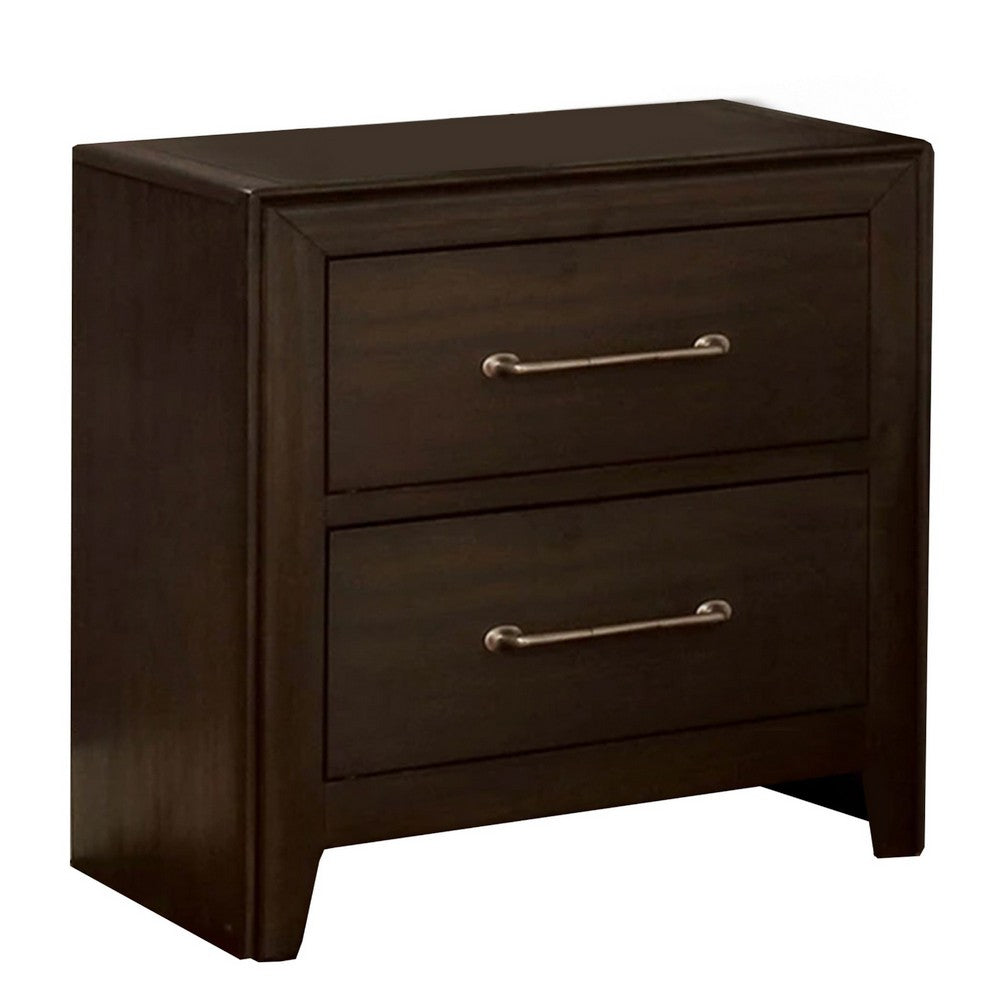 Nightstand with 2 Drawers and Metal Bar Pulls, Walnut Brown - BM241943