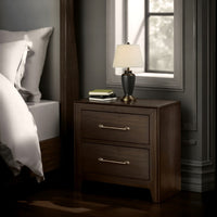 Nightstand with 2 Drawers and Metal Bar Pulls, Walnut Brown - BM241943