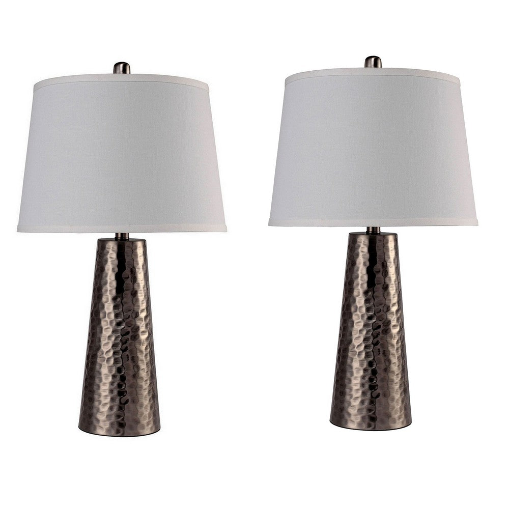 Table Lamp with Hammered Metal Base, Bronze, White - BM241946
