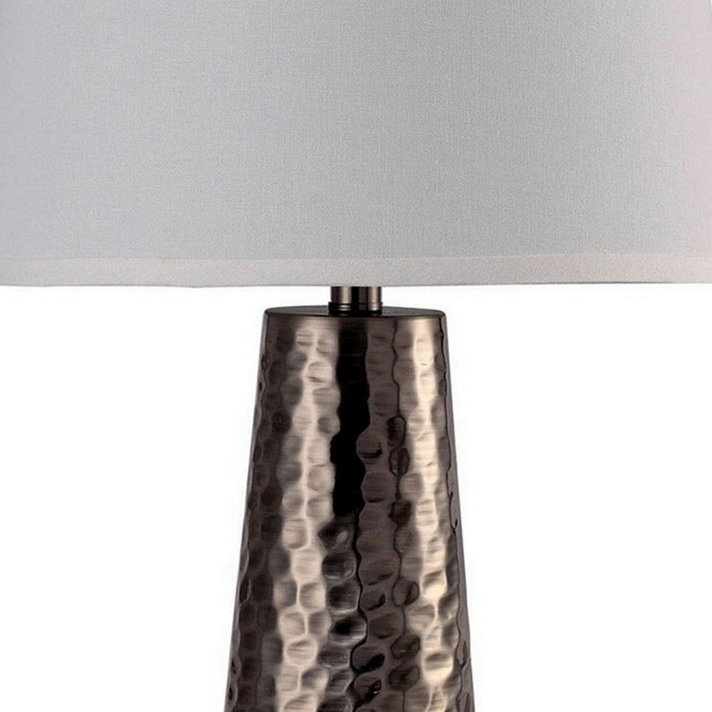 Table Lamp with Hammered Metal Base, Bronze, White - BM241946