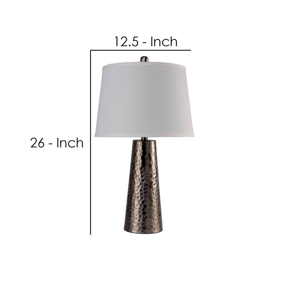Table Lamp with Hammered Metal Base, Bronze, White - BM241946
