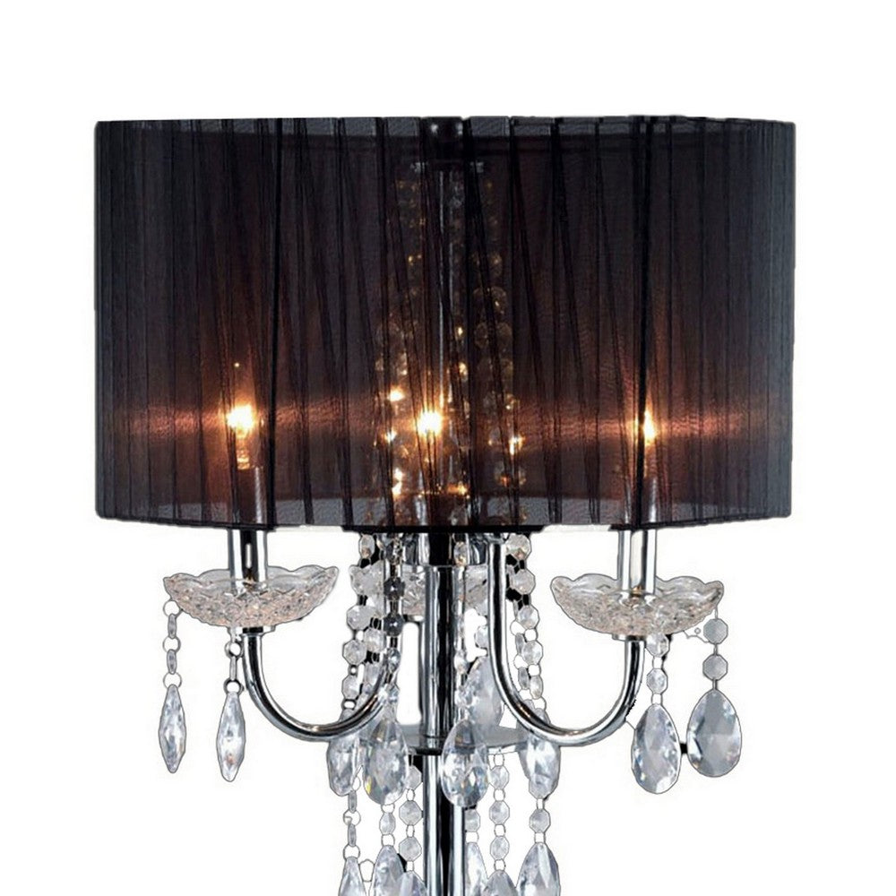 Table Lamp with Pleated Drum Shade and Crystal Droplets, Chrome - BM241947