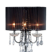 Table Lamp with Pleated Drum Shade and Crystal Droplets, Chrome - BM241947