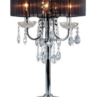 Table Lamp with Pleated Drum Shade and Crystal Droplets, Chrome - BM241947