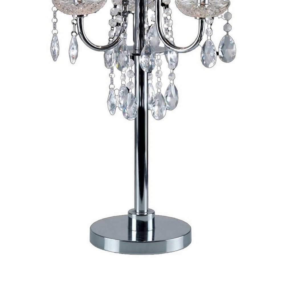 Table Lamp with Pleated Drum Shade and Crystal Droplets, Chrome - BM241947