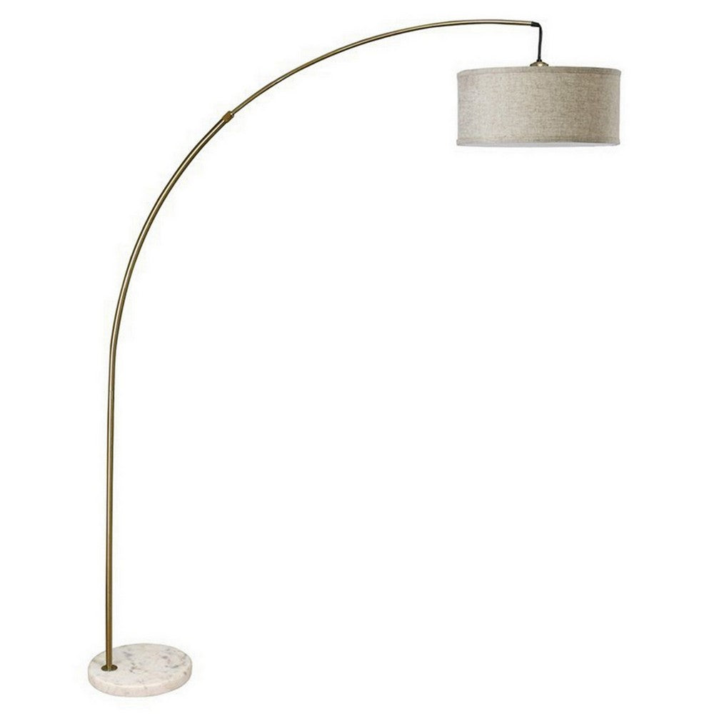 Floor Lamp with Arched Extendable Neck and Marble Base, Antique Gold - BM241949