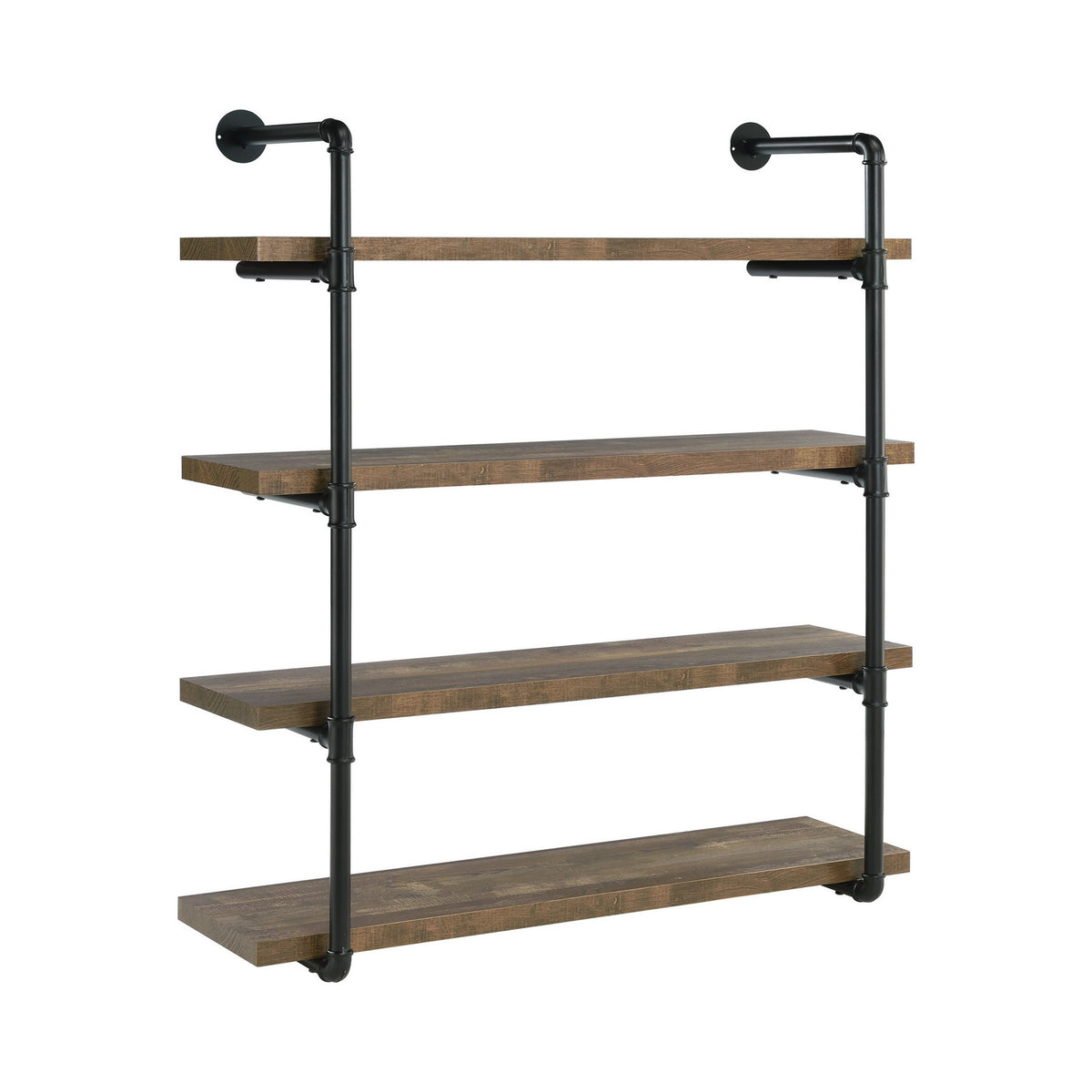 Wall Shelf with 4 Tier Shelves and Pipe Design Frame, Brown  - BM242027