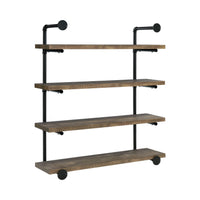 Wall Shelf with 4 Tier Shelves and Pipe Design Frame, Brown  - BM242027