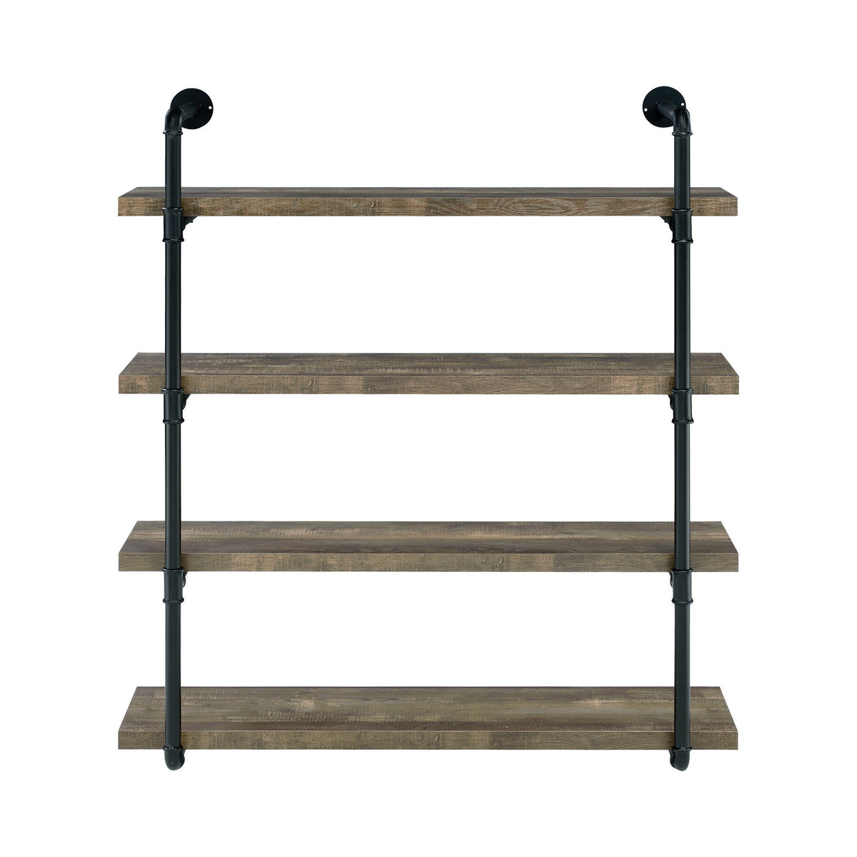 Wall Shelf with 4 Tier Shelves and Pipe Design Frame, Brown  - BM242027