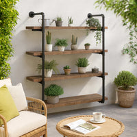 Wall Shelf with 4 Tier Shelves and Pipe Design Frame, Brown  - BM242027