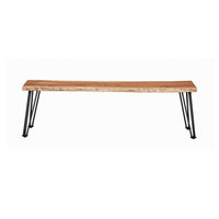 Wooden Dining Bench with Live Edge Details and Metal Legs, Brown